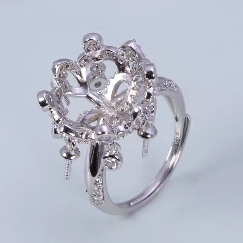 S925 Sterling Silver Adjustable Finger Ring Mountings Base Setting Findings Jewelry Mount Accessories for 4-5mm 12-13mm Pearls