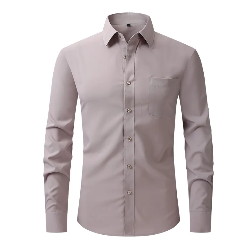 Rondom Stretch Heren Overhemd Zakelijke Casual Lange Mouwen Shirt Professionele Formele Anti-Rimpel Effen Kleur Heren Kleding