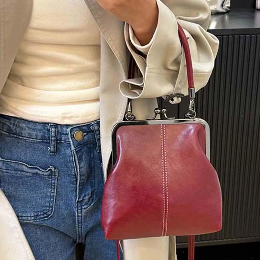 

Элегантная сумка через плечо с застежкой Kiss Lock, большая вместимость, однотонная, в китайском стиле, из искусственной кожи PU, водоотталкивающая.