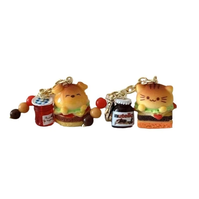 Hamburger Dog Keychain Resin Animal Bag Charm for Men and Women Handmade Bag Decoration Accessory for Keys Phones