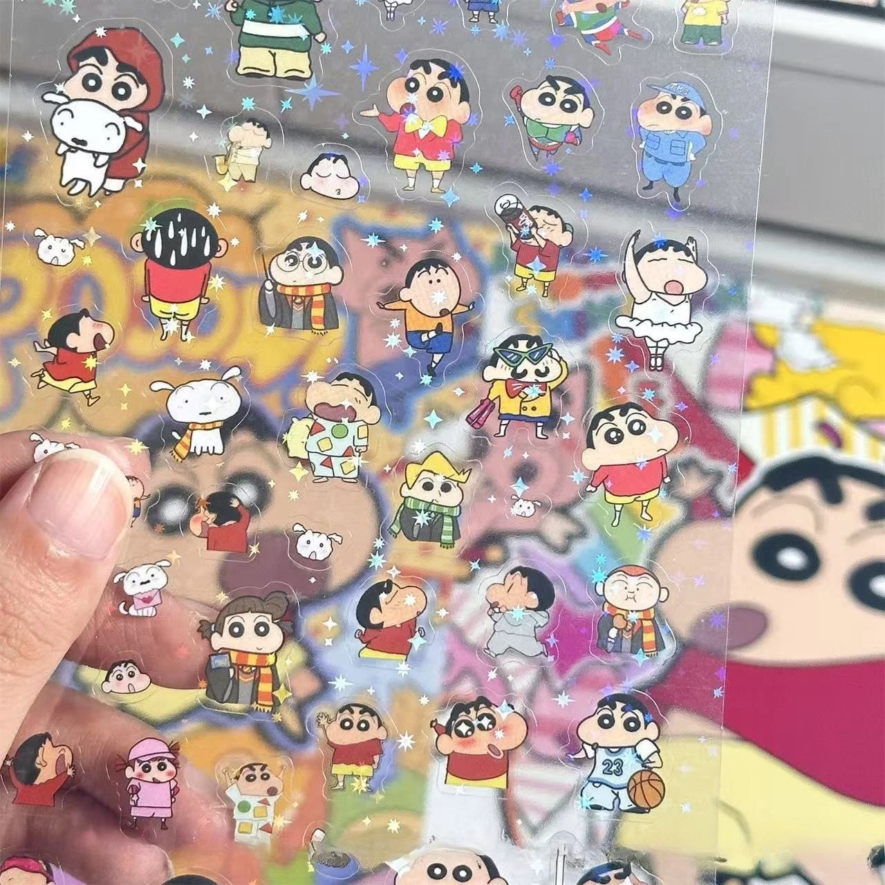 5 قطعة تلوين شين تشان مزدوجة شفافة قطع غشاء ملصق DIY بها بنفسك عالية القيمة حساب اليد الديكور الليزر ملصق شفاف