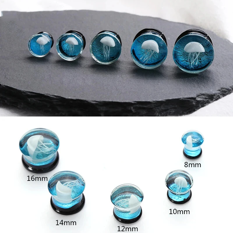 2pcs Glass Jellyfish Ear Plugs and Tunnels Luminous Glow in Dark Ear Stretcher Expander Flesh Double Flared Earring Piercings