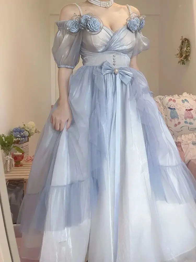 Gradient Blue Lolita Dress Women 2023 Summer New Sweet Lolita Dress Birthday Party Dress For Young Girls