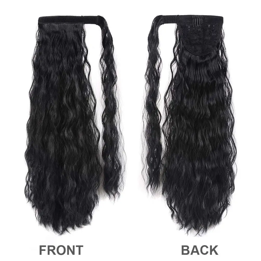 Synthetic Ponytail Extension 22 Inch Long Curly Hairpiece Corn Wave Clip in Wrap Around Heat Resistant for Women
