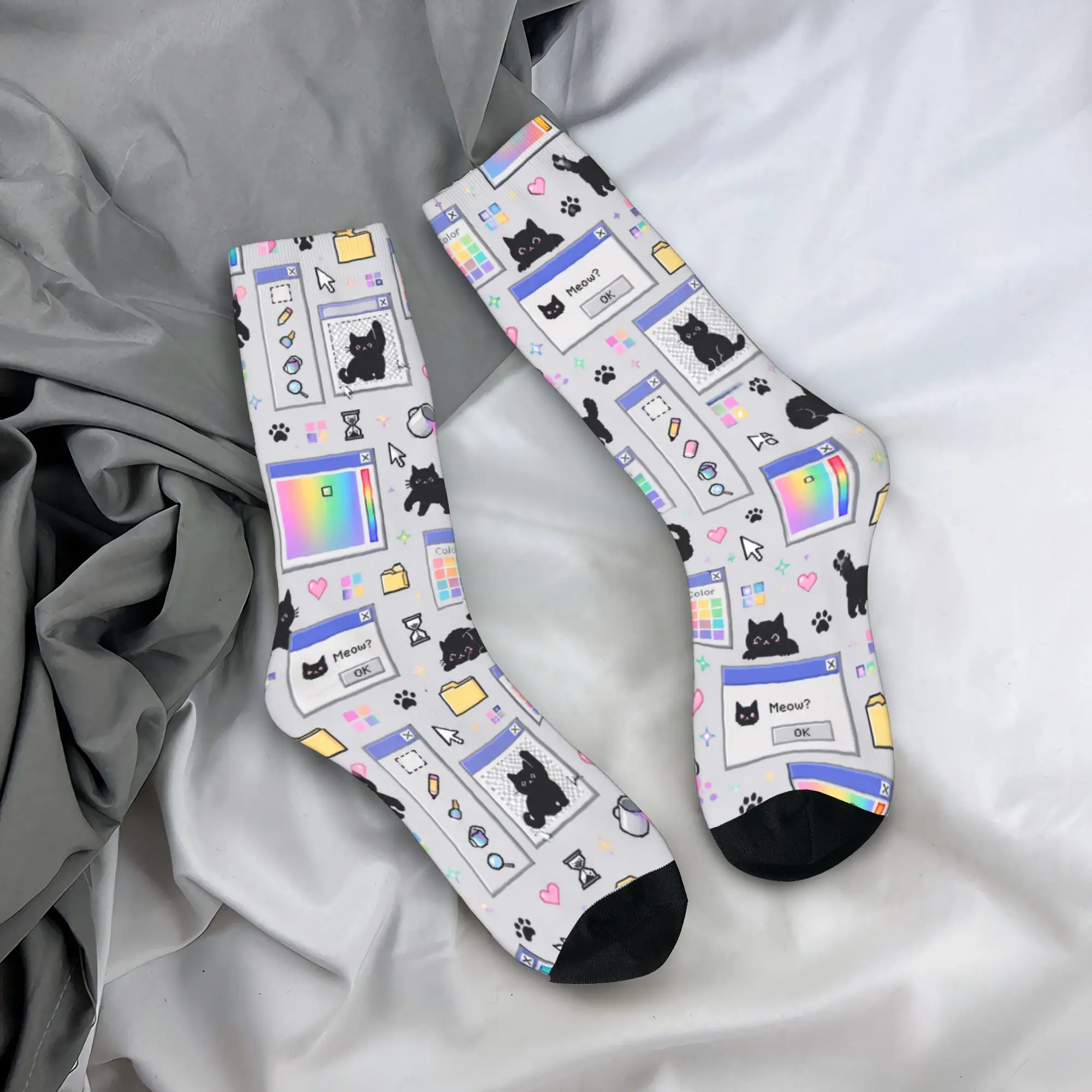 Cyber ​​computer system malfunction pop up window printed Stockings Gothic Socks Unisex Men High Quality Socks Climbing Socks