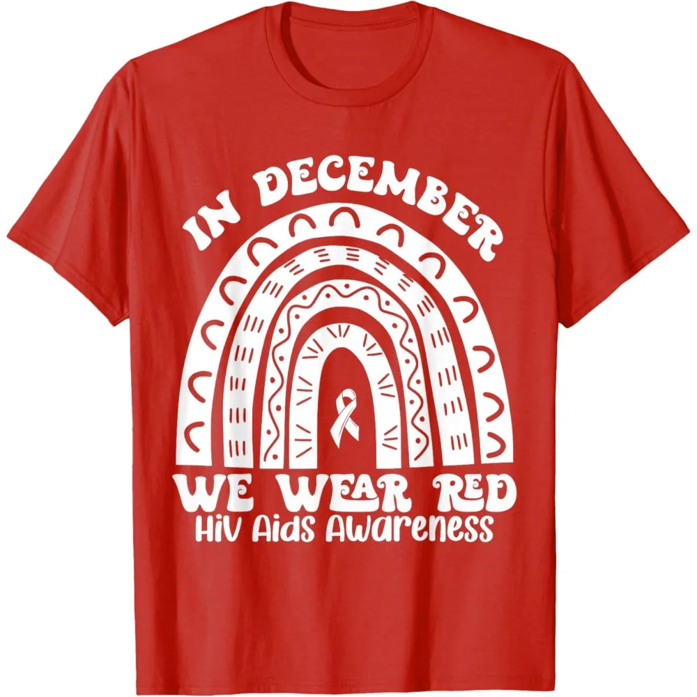 Camicia di consapevolezza delle aiuti al mondo dal design creativo Indossiamo rosso nel giorno degli aiuti di dicembre T-shirt Uomo Donna Moda Casual O-Collo Vendita calda Top