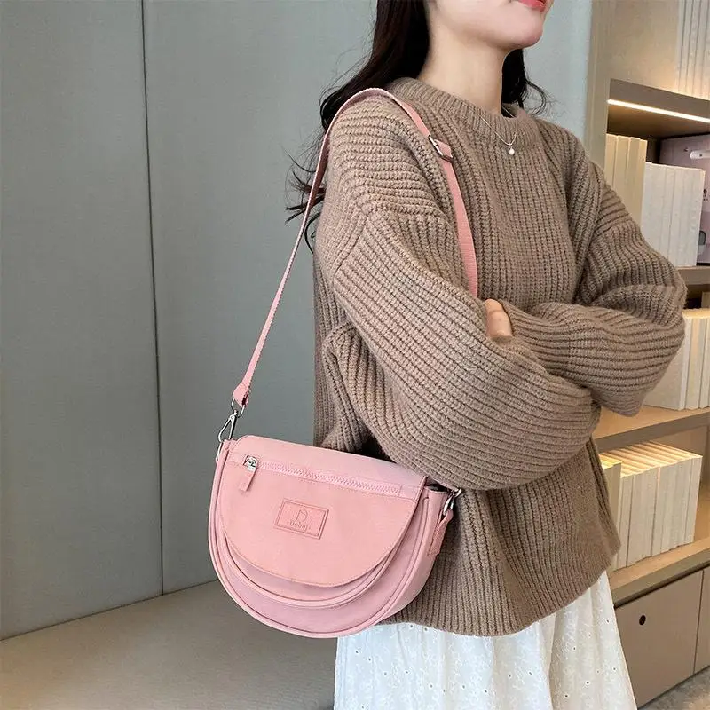 Crossbody Bag for Women Half Round Shape Shoulder  Small Casual Nylon Waterproof Handbag for Phone Teens College Students Girls