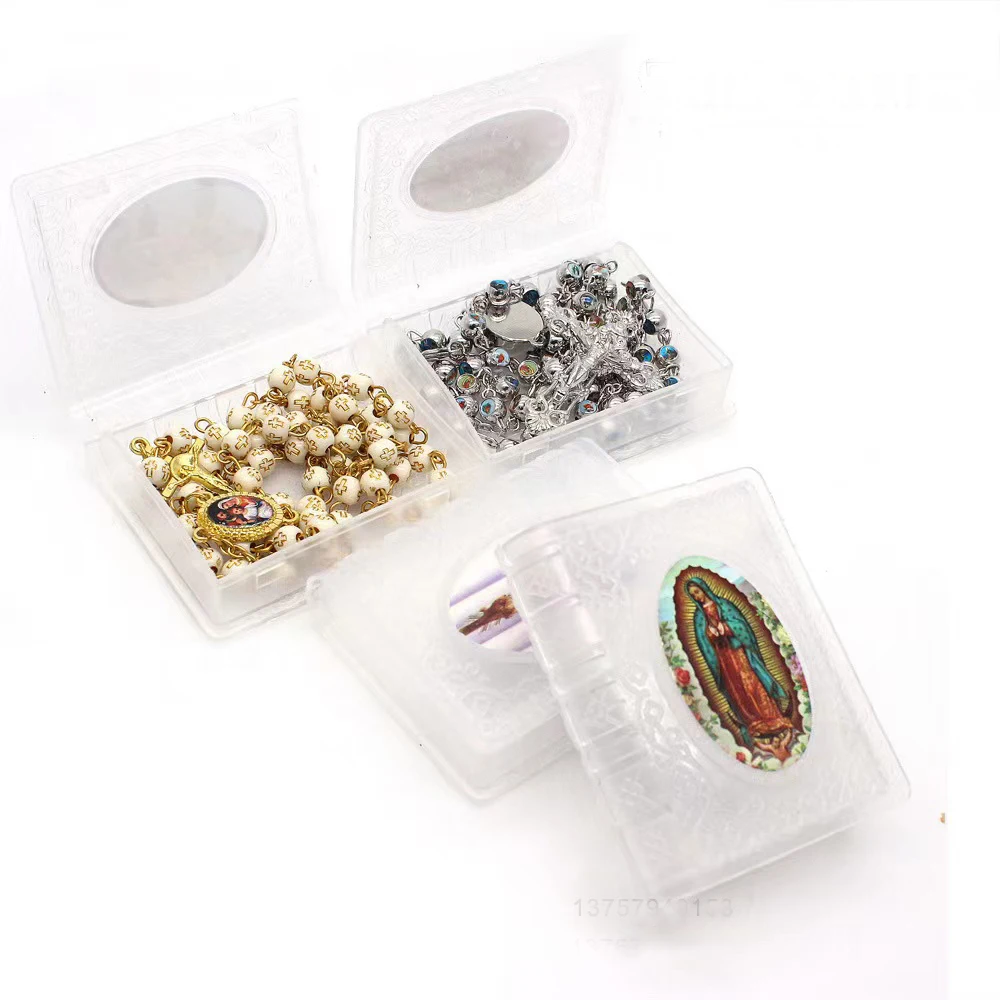 12pcs Catholic Holy Litter Keepsake Box For 6MM Rosary Beads Plastic Book Shape Random Photo Christian Relic Storage Box