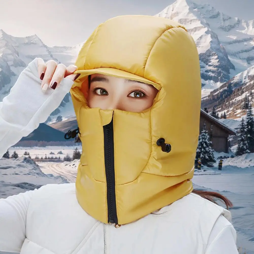 Women Riding Hat Winter Riding Hat with Thickened Brim Windproof Neck Wrap Adjustable Drawstring Skiing Cap for Warm Outdoor