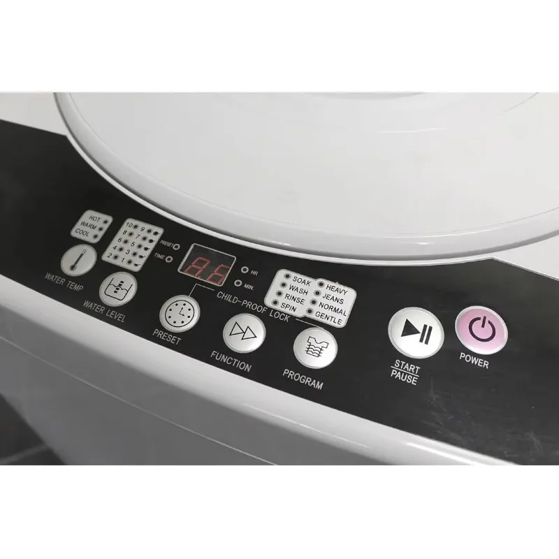 ماكينة 2.11 قدم مكعب، غسالة تحميل علوي محمولة، أسطوانة من الفولاذ المقاوم للصدأ و4 دورات غسيل، 6.5، أبيض