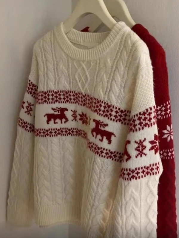 

Красный вязаный свитер Cisas New Year, зимняя одежда, одинаковые комплекты для пар, мягкий утепленный фланелевый топ с круглым вырезом и длинными рукавами