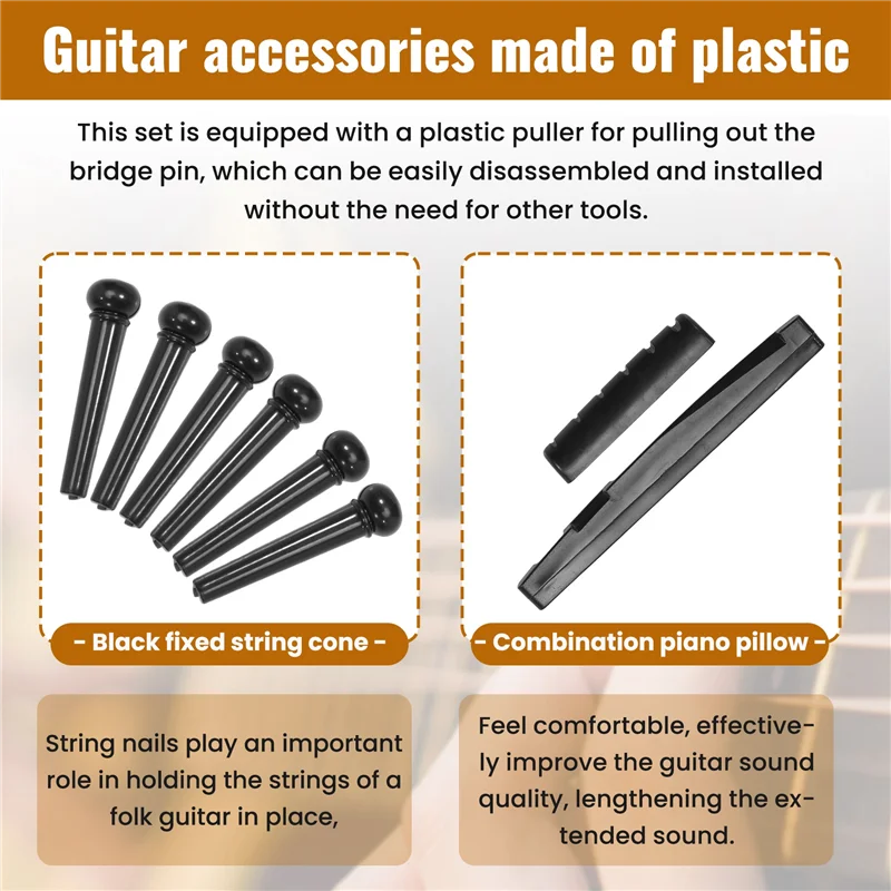YHOLI-10 مجموعة أوتاد سلسلة الجيتار استبدال أجزاء دبابيس جسر الجيتار الصوتية مع جسر الجيتار السرج الجوز أطقم أدوات أسود