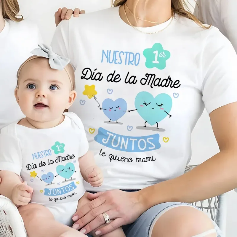Our First Mother's Day Family Matching Outfit Mom Short Sleeve Shirt Baby Rompers Mothers Day Mom and Baby Outfits New Mum Gift