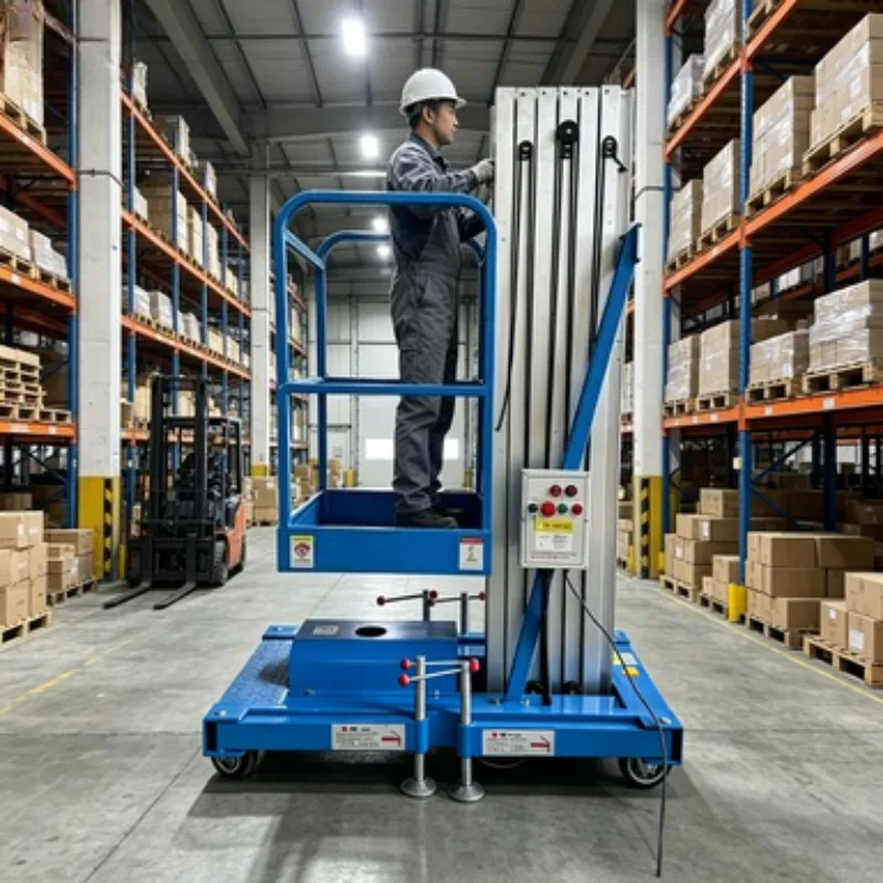 Aluminum Mast Lift Single Column Electric Hydraulic Wheeled Portable Small Space Indoor High Level Operation Lifting Table