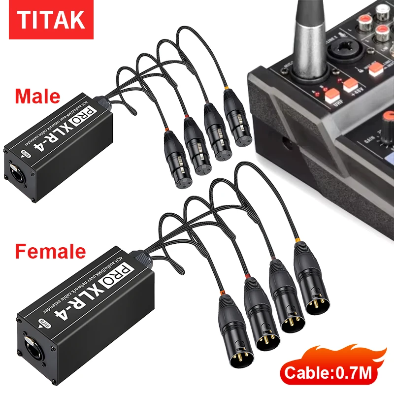 1PCS/Pair STP RJ45 Cat6 to 4 Channel XLR 3Pin Multi Network Extender for ​Live Stage Audio,Sound,Lighting,Audio Recording Studio