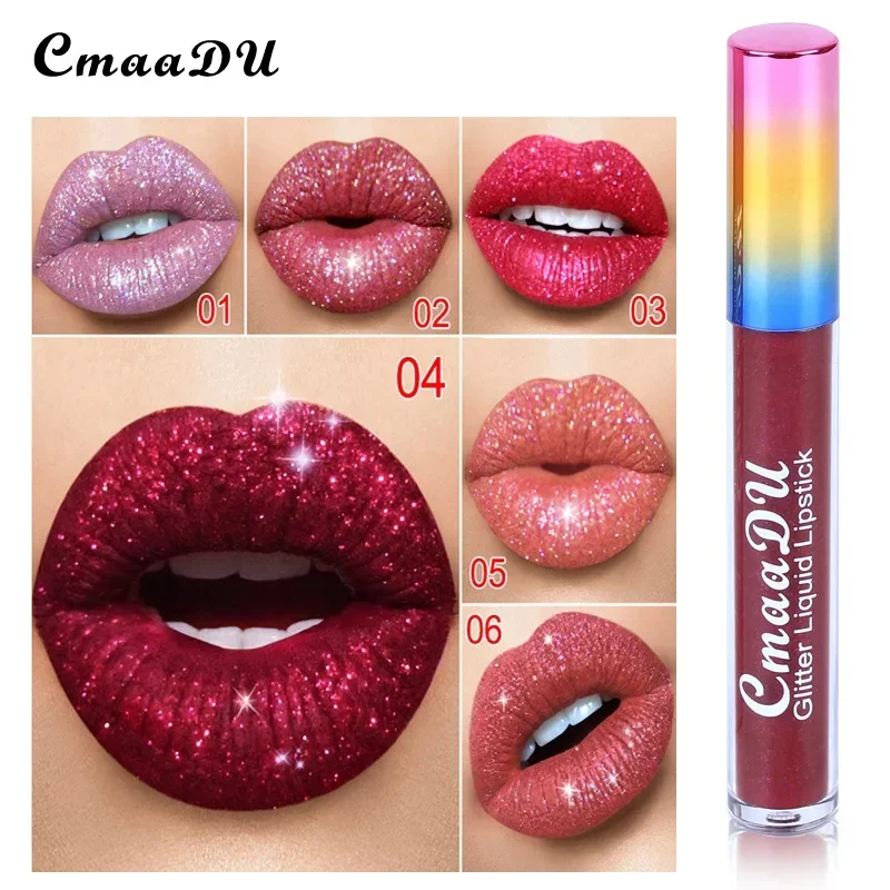 Heallor CmaaDu 6 Kleur Metalen Glitter Matte Lipgloss Langdurige Vloeibare Lipstick Sparkle Make-Up Maquiagem Waterdichte Shimmer Ric