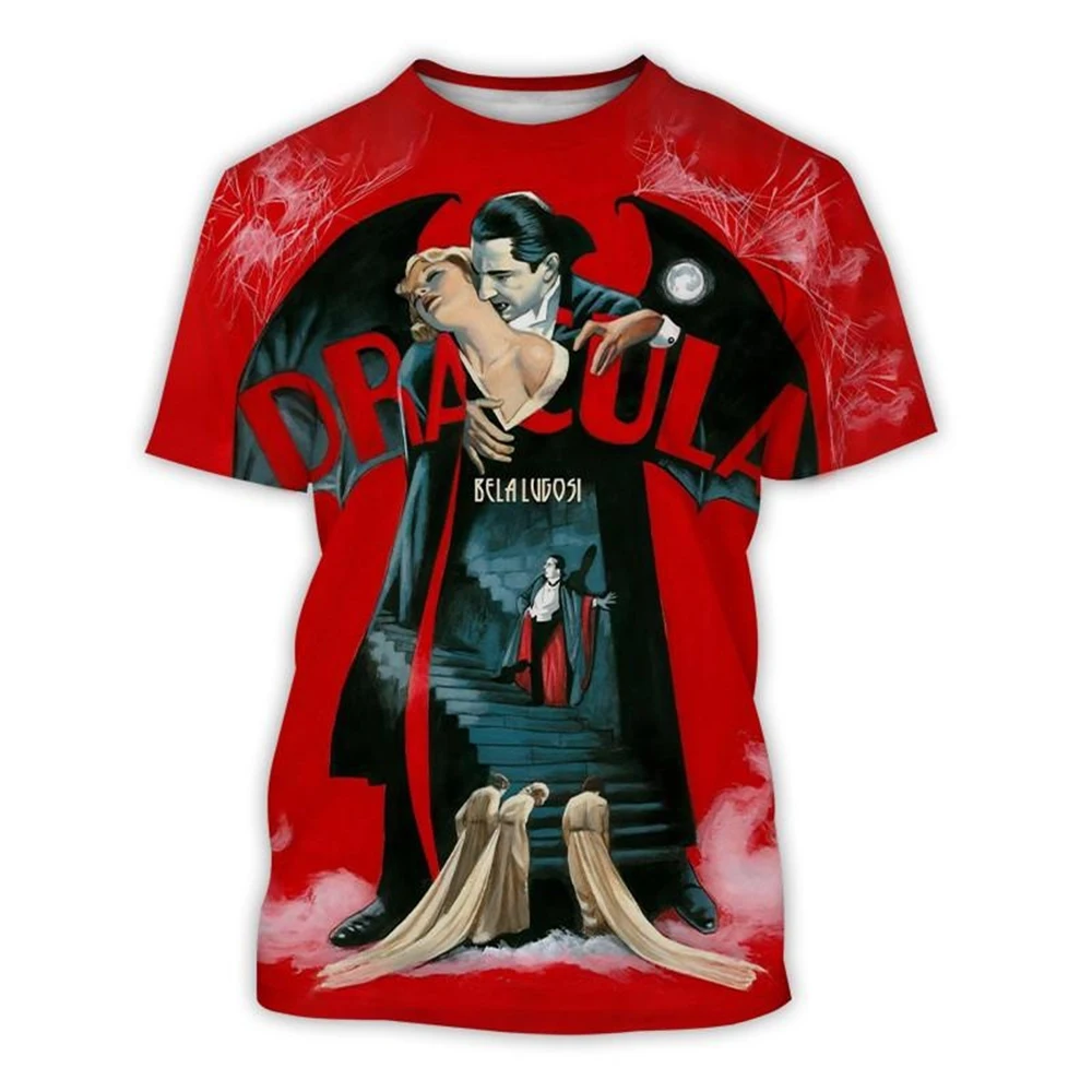 Summer New Horror Movie Dracula T-shirt 3D Printing Men's Short-sleeved T-shirt Personalized Hip-hop Men and Women's Casual Roun