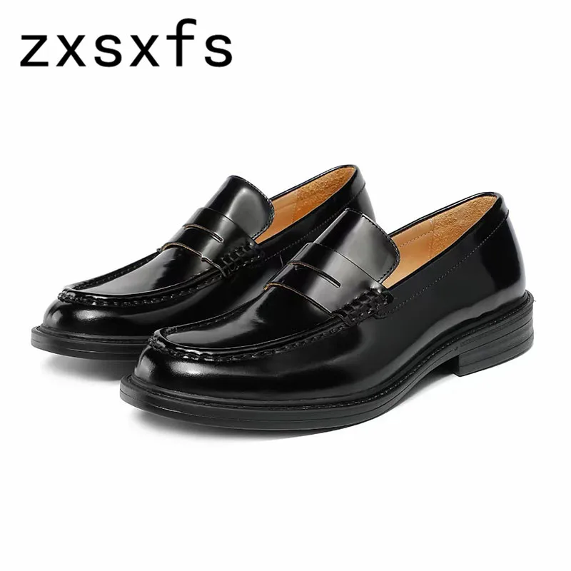 

2022 New Real Leather Round Toe Lace Up Flat Shoes Men Brand Designer Black Casual Business Shoes Men Party Derss Shoes