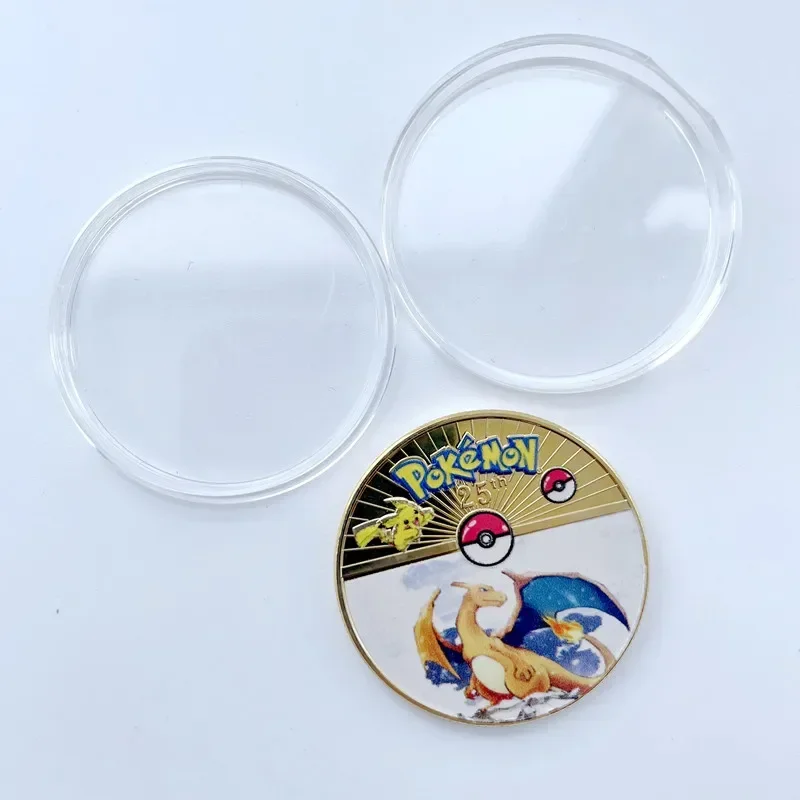 Gold Pokemon Coins Pikachu Anime Commemorative Coin Charizard Golden Round Metal Coin Toys