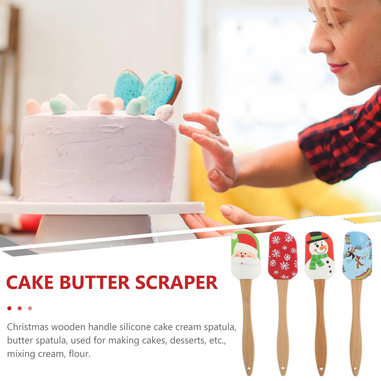 4 Pcs Roller Pastry Silicone Cream Spatula Mother Child Cake Holiday Spatulas Wood Butter