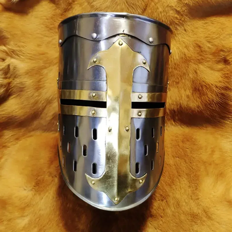 Real-time inventory = Medieval armor, bishop's giant helmet, crusader knight's barrel helmet, real-life helmet can be worn