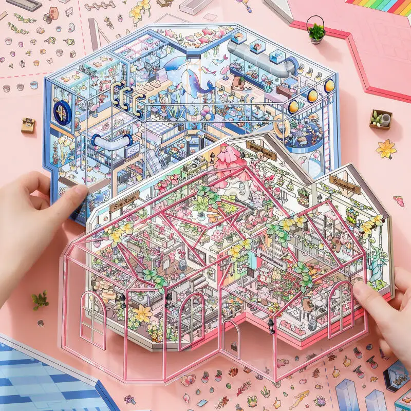 

Card Lover 4 Pcs [Glass Cottage Series] 3D Landscape Sticker Floral Diary Aquatic Property Scrapbook Journaling Supplies