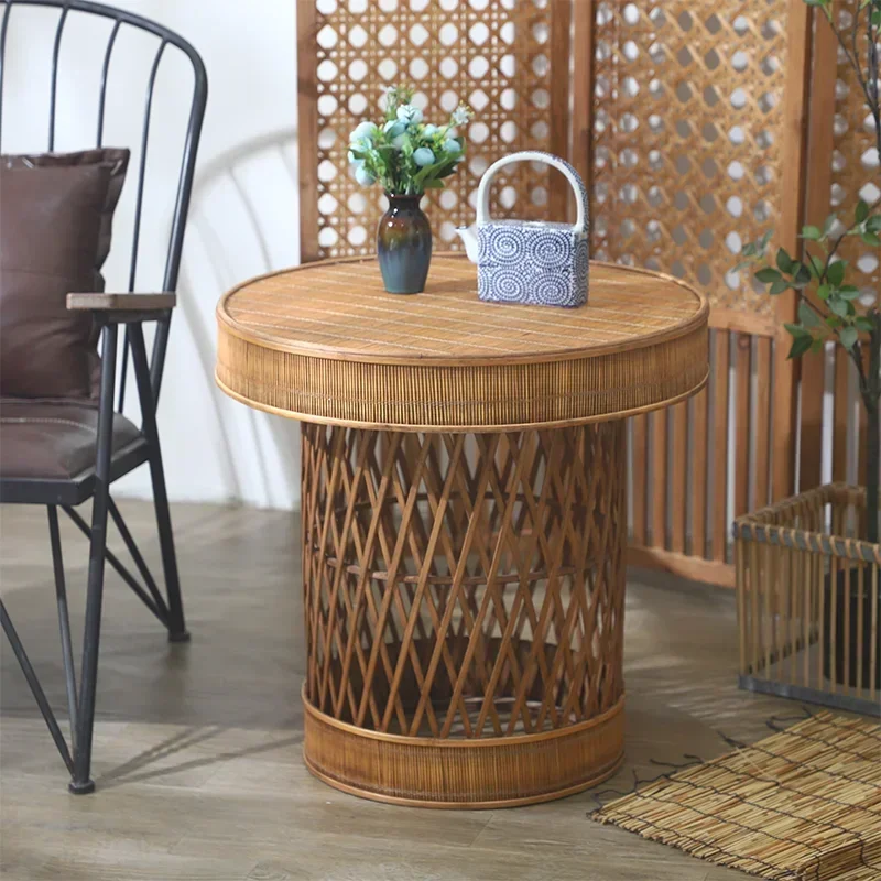 Vintage Handmade Rattan Woven Bamboo Craft Circular Coffee Table,Nordic Home,Living Room Balcony,Leisure Tea Tables Furniture