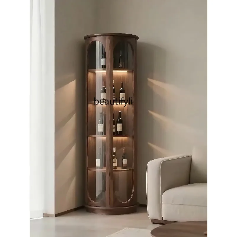 

D2520 North American Black Walnut Glass Wine Cabinet Modern Simple Luxury Display Cabinet Living Room Solid Wood Decorative Cabi