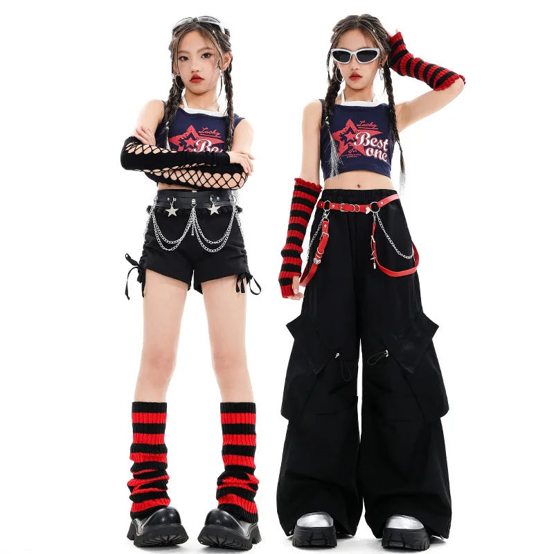Mädchen Hip Hop Dance Kleidung Sets Jazz Dance Tops Baggy Schwarze Hosen Casual Shorts Mode Coole Street Dance Performance Kostüme