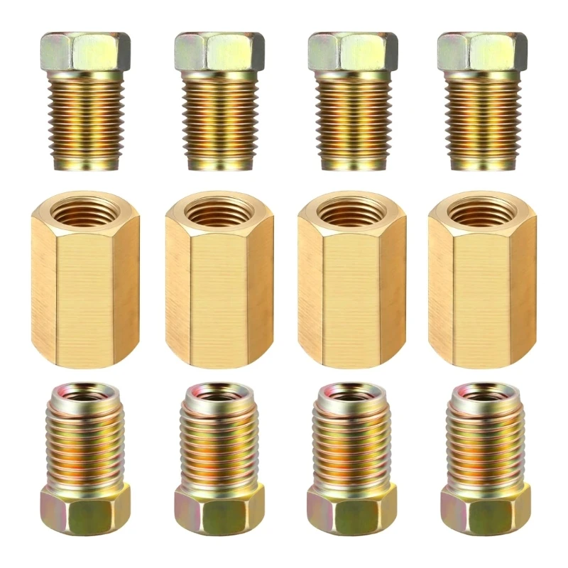 

Q39F 7/16-24 Inverted Line Fittings,1/4" Brass Straight Inverted Flare Female Brake Line Adapter Fitting,12Pcs