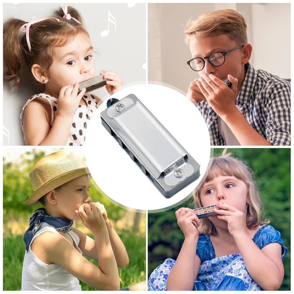 5 Stück Mini-Mundharmonika-Anhänger-Halskette, 4 Löcher, 8 Töne, Musikinstrument, Mundharmonika, Musik für Kinder und Anfänger