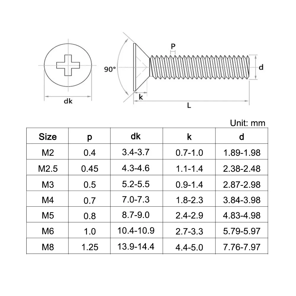 M3 M4 M5 M6 M8 GB819 316 Stainless Steel Cross Phillips Flat Countersunk Head Screw Bolt Lengthen=8-70mm