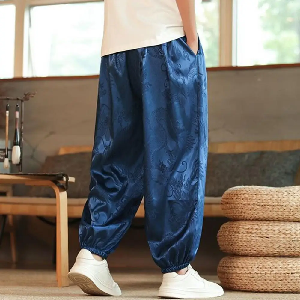 Summer Men's Large Size Classic Pants Casual Fashion Stripe Drawstring Cropped Pants Thin Trousers Sport Trousers Bloomers
