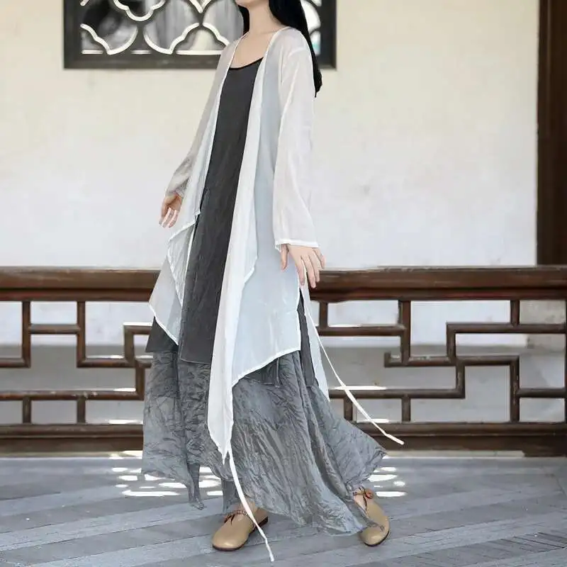 UMI MAO-Vestido feminino de algodão e cânhamo, vestido com vinco pressionado, saia tingida de carbono, saia velha, 3 camadas, fluindo, Novo, 2022