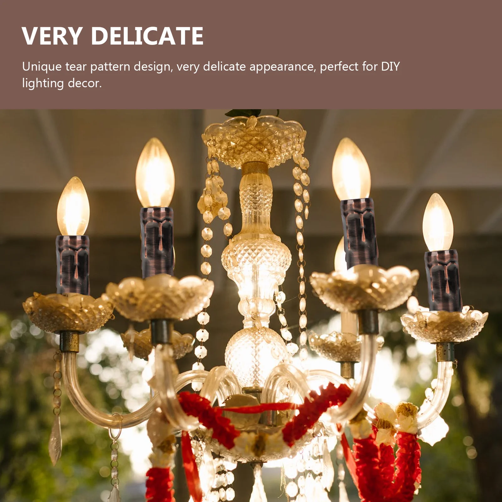 

6pcs Tear Pattern Lamp Holder Sleeves Iron Made Chandelier Tube Heat Resistant Lightweight For Diy Lighting Decor