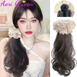 AOSI Synthetic Ponytail Wig For Women New Chinese Style Bow Half-tied Low Ponytail Side Pear Curl Claw Clip Ponytail