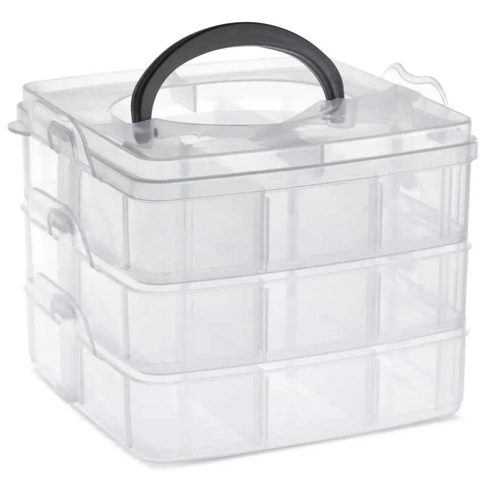 

3-layers Plastic Storage Box Detachable Clear Jewelry Bead Storage Container Adjustable Dividers Removable Crafts Tool Case
