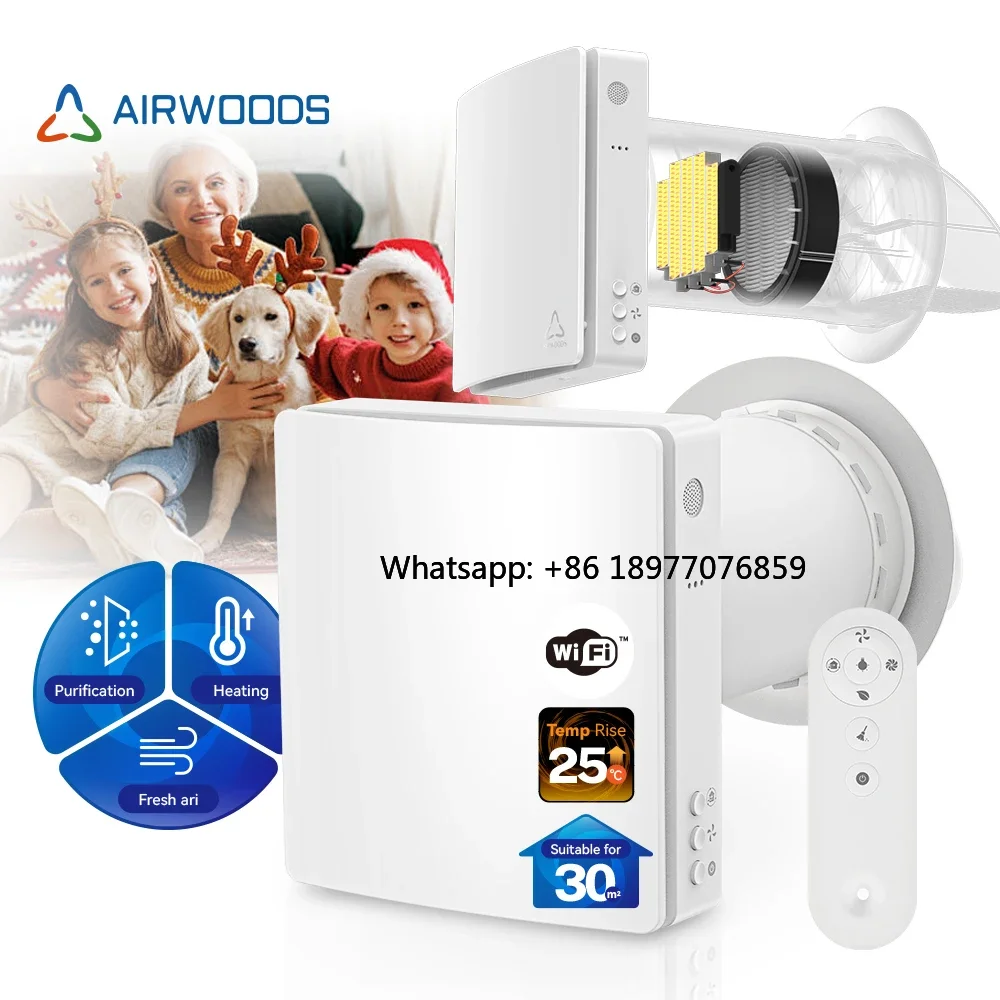 2026 Hotel Room Ventilation Wall Mounted Exhaust And Supply Fan Ventilation Heater 25 Degree With Smart Phone Control