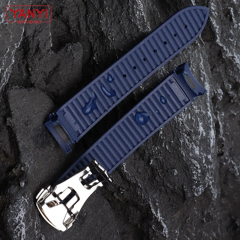 Rubber watch strap 20mm for omega New seamaster 300 watchband high-quality watch band folding clasp Curved end wristwatches belt