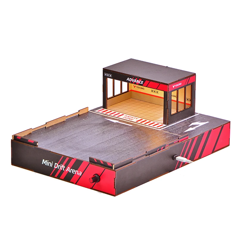 DIY Wooden 1:64 Scale Mini Drift Arena Miniature Model Kits with LED Garage Lights Dollhouse for Friends Birthday Gifts