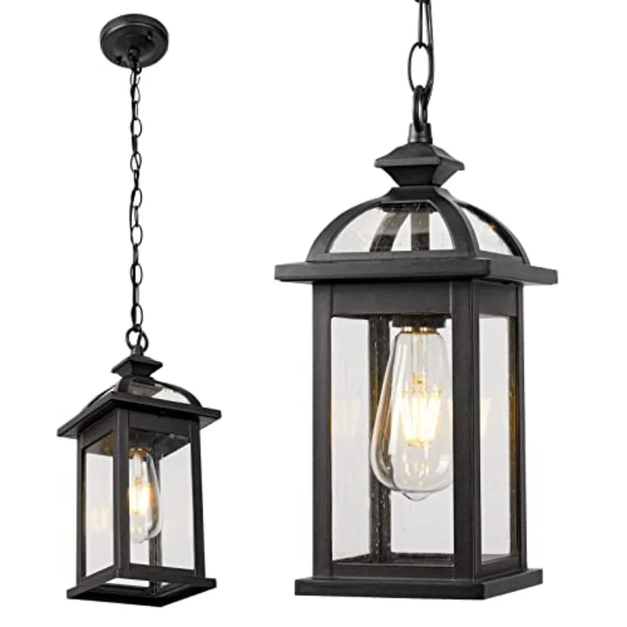 Outdoor Pendant Light Fixture Lantern, Hanging Porch Light with Glass Aluminum Outdoor Pendant Lights for Porch, Patio, Entrywa