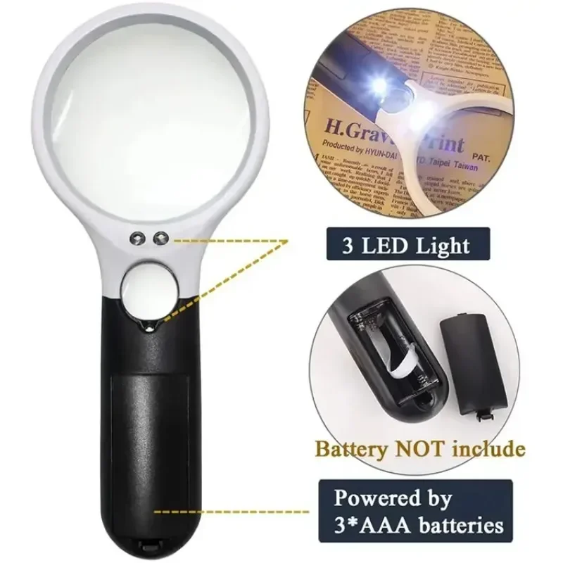 Magnifying Glass Handheld 45 X Magnifier With 3 LED Light for Reading Jewelry Loupe Repair And Read Newspapers Magnifying Glass