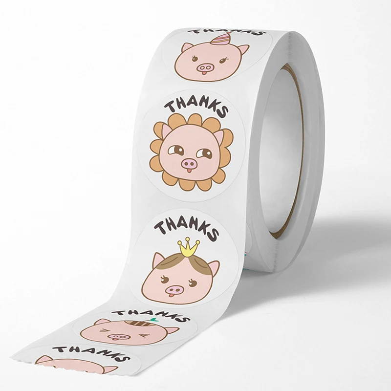 500Pcs Cute Animal Children Stickers Thank You Stickers Decorative Cat Frog Pig Circle Roll Seals Labels Chrome Paper Gift Tag