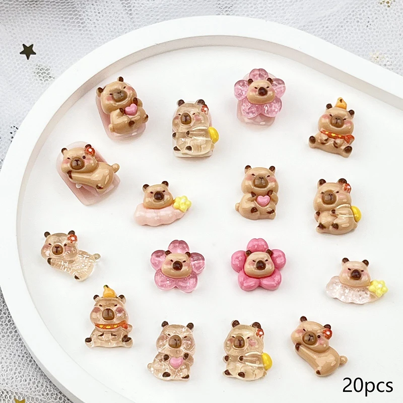 20pcs Brown Capybara Cartoon Nail Charms Silly And Cute Water Dolphin Resin Nail Accessories