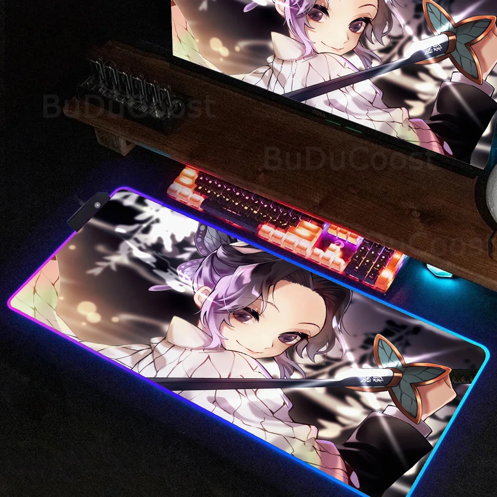 Kimetsu no Yaiba Kochou Shinobu HD printing Table mat XXL mouse pad RGB backlight computer Large size game accessories mouse pad