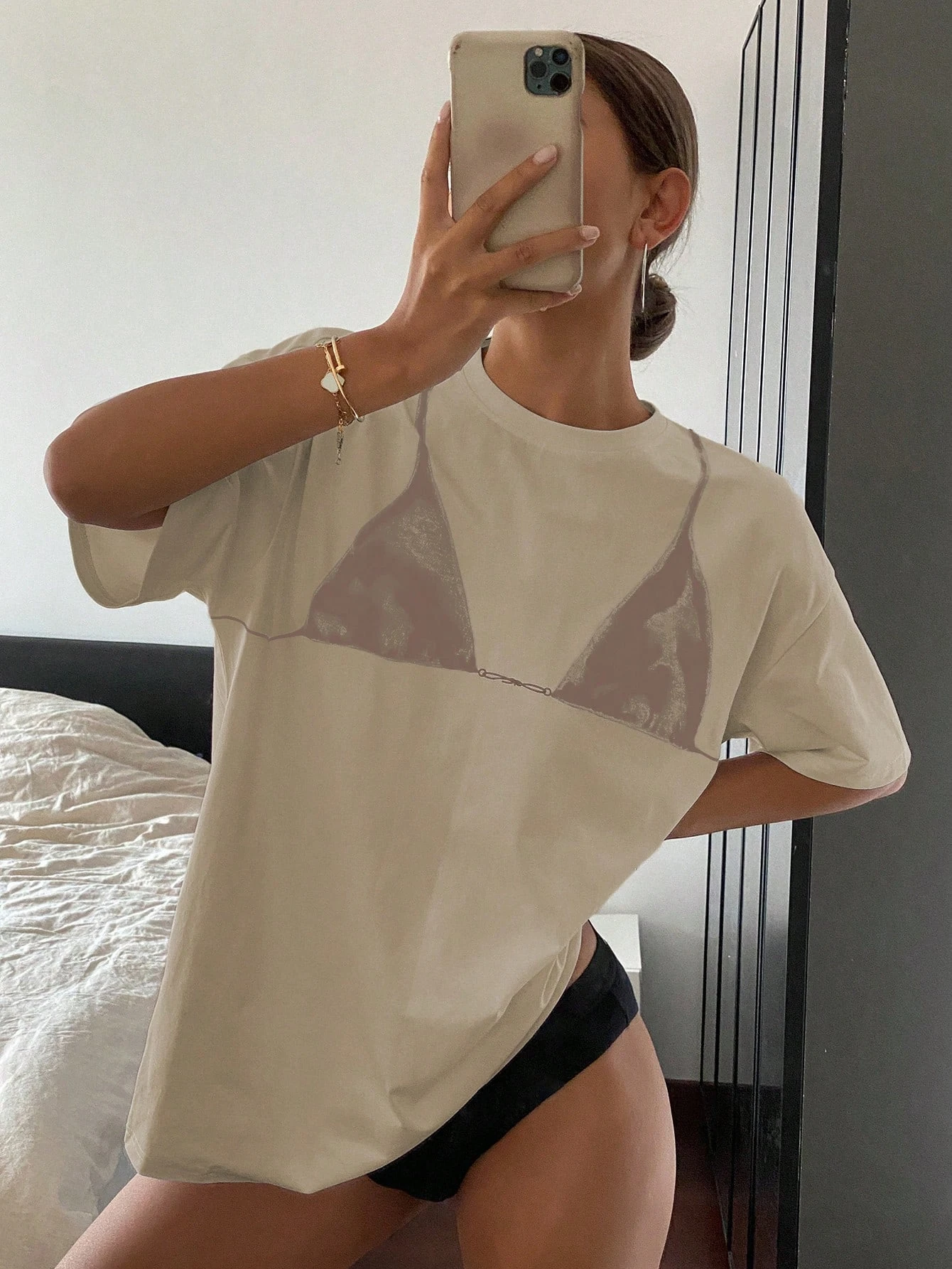 Feminino casual impresso padrão em torno do pescoço manga curta camiseta moda gota ombro feminino verão topos