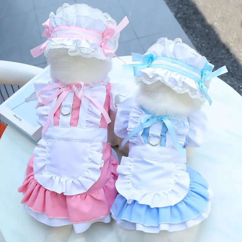 1Pcs Spring Summer Dog Dress With Leash Harness Pet Clothes For Dogs Cats Puppy Kitten Walking Skirt Apparel Supplies P019