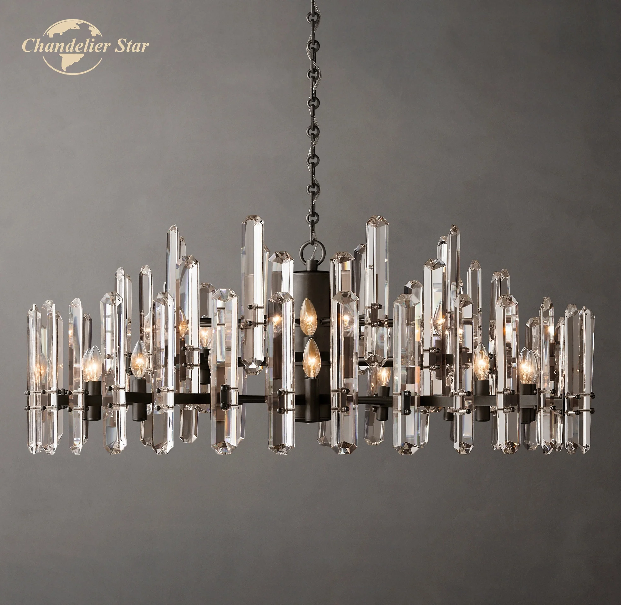 

Modern LED Brass Chrome Black Metal K9 Crystal Pendant Hanging Lamps Bedroom Living Room Lights Bonnington Chandeliers Fixture