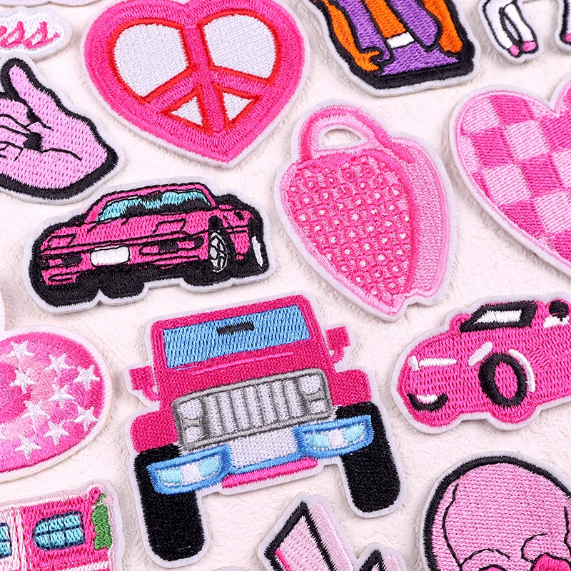 Fashion Cartoon Patch Iron On Embroidery Patches For Clothing Thermoadhesive Patches On Clothes Car Letters Pink Sewing Applique