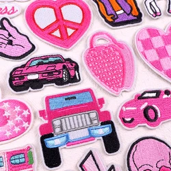 Fashion Cartoon Patch Iron On Embroidery Patches For Clothing Thermoadhesive Patches On Clothes Car Letters Pink Sewing Applique